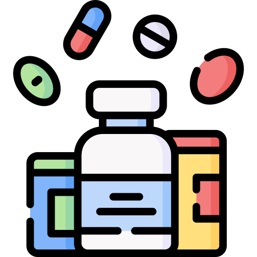 Digital illustration of supplement packaging with assorted capsules and pills floating above, indicating the variety of supplements produced. Digital illustration of supplement packaging with assorted capsules and pills floating above, indicating the variety of supplements produced.
