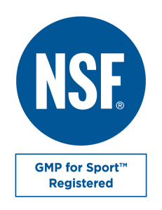 NSF Certification mark with text "GMP for Sport™ Registered"
