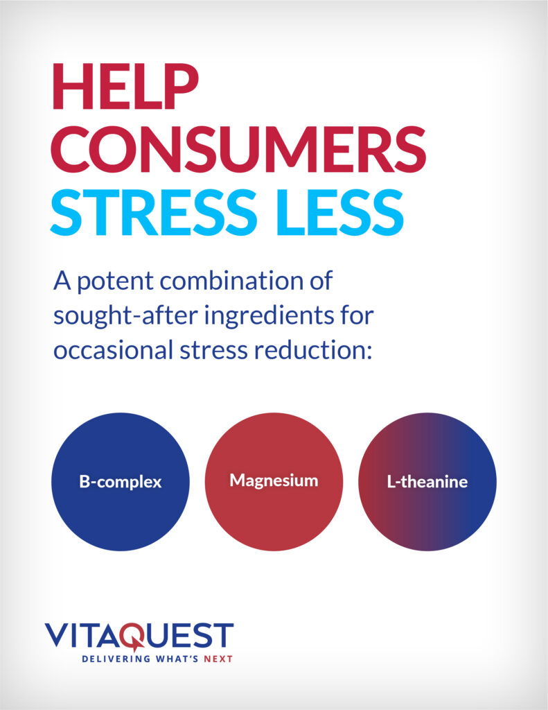 Stress support supplements featuring B-complex, magnesium, and L-theanine for occasional stress reduction.